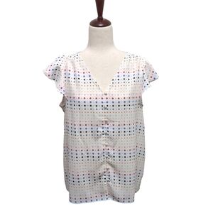 LOFT Polka Dot Blouse Flutter Sleeves Women's size Medium
